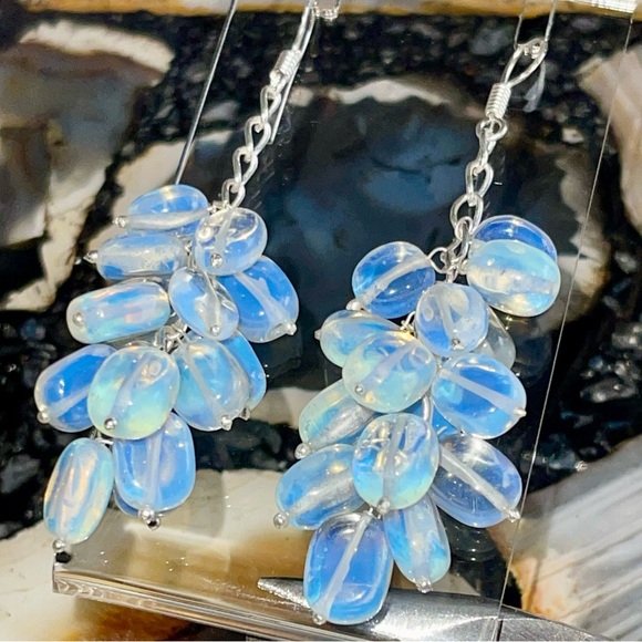 Milky Iridescent Opalite Earrings 2 1/2” - Picture 8 of 17